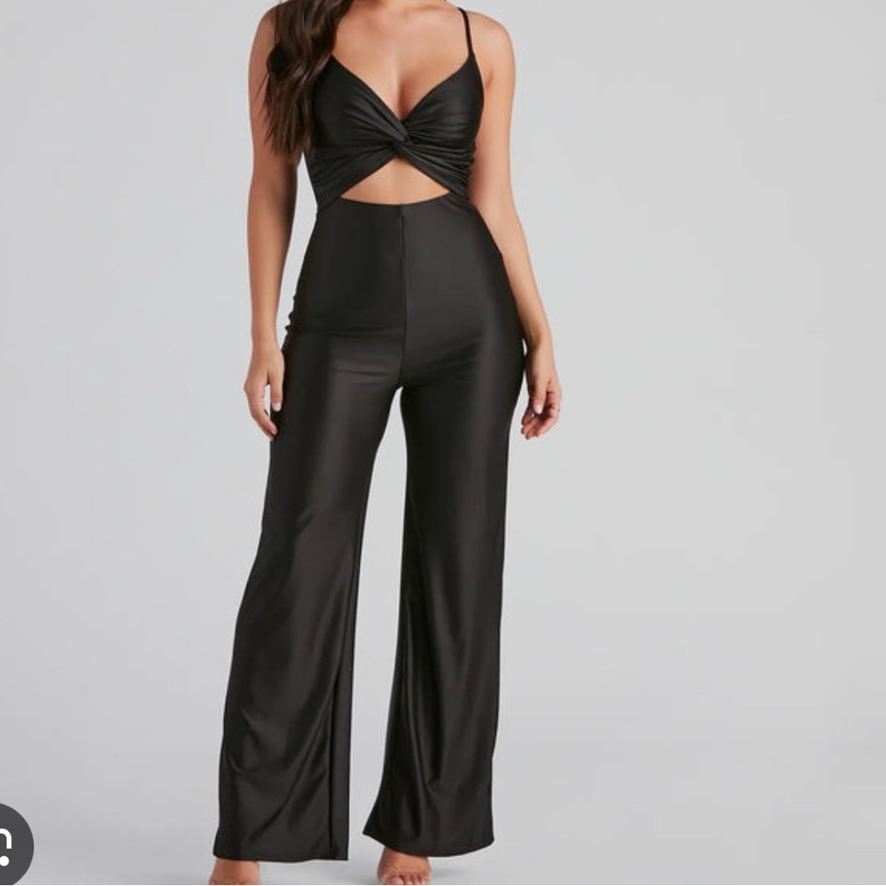 SHEIN Black Cut Out Romper straight leg